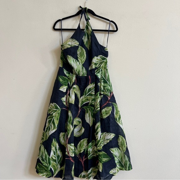 Ann Taylor Leaf Print Halter Midi Dress | Tropical Botanical Summer Dress - Picture 2 of 3